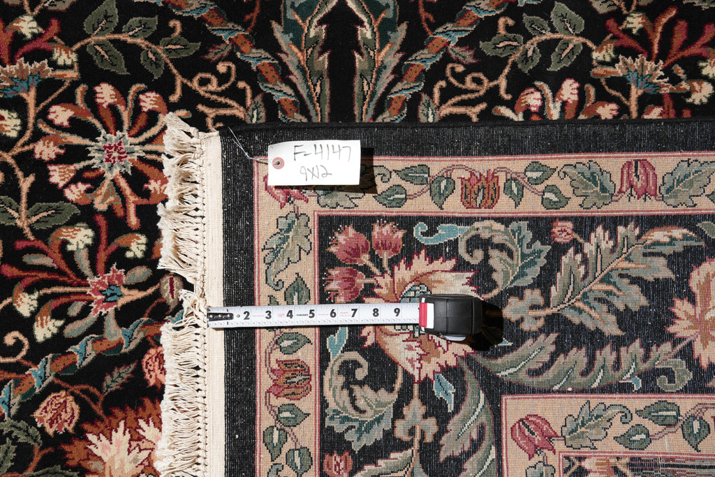 9 x 12 Quality Handmade Rug Fine Weave Dense Wool Black #F-4147
