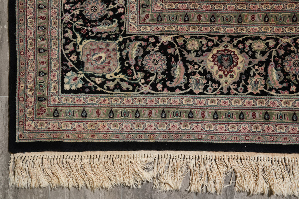 8.10 x 11.10 Black Fine Quality Wool and Silk Tabriz Mahi Handmade Rug #F-4451