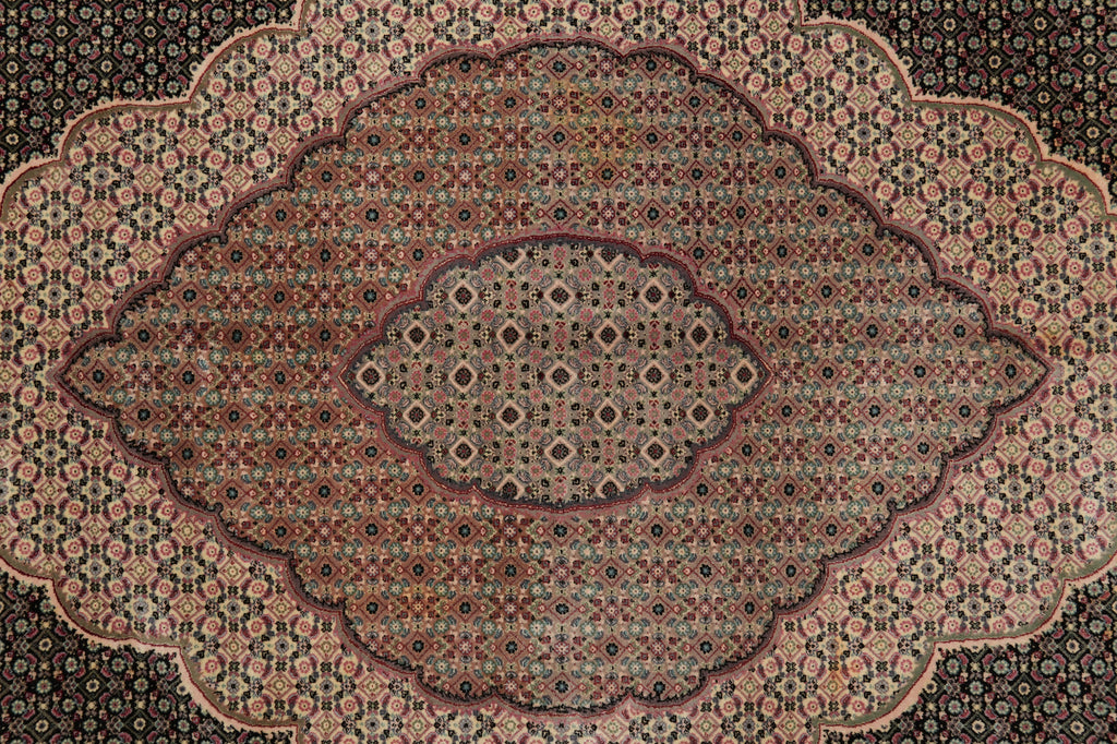 8.10 x 11.10 Black Fine Quality Wool and Silk Tabriz Mahi Handmade Rug #F-4451