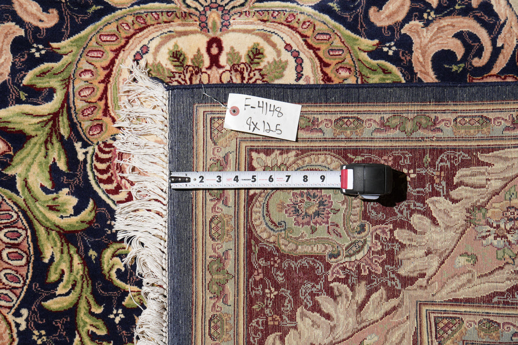 9 x 12.5 Black Willim Morris Rug Handmade Jaipur #F-4148