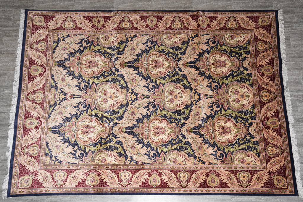 9 x 12.5 Black Willim Morris Rug Handmade Jaipur 