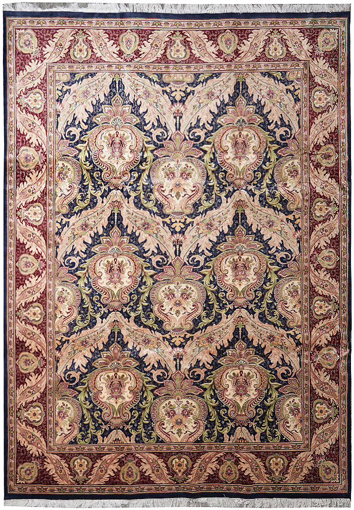 9 x 12.5 Black Willim Morris Rug Handmade Jaipur 