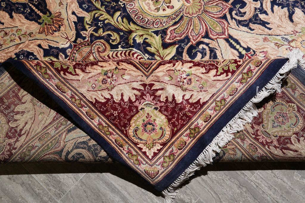 9 x 12.5 Black Willim Morris Rug Handmade Jaipur #F-4148
