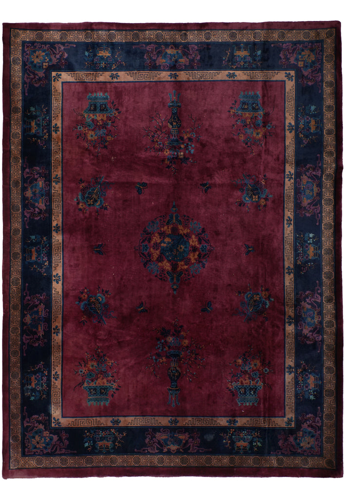 10 x 13 Antique Art Deco Chinese Rug Plum