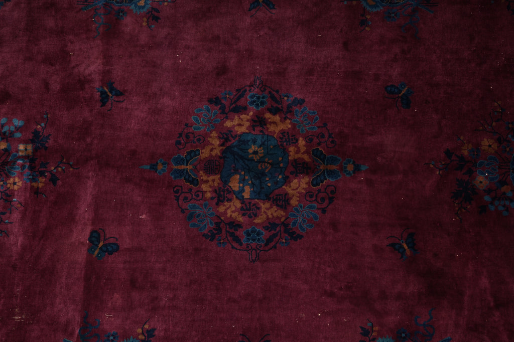 10 x 13 Antique Art Deco Chinese Rug Plum - view 7