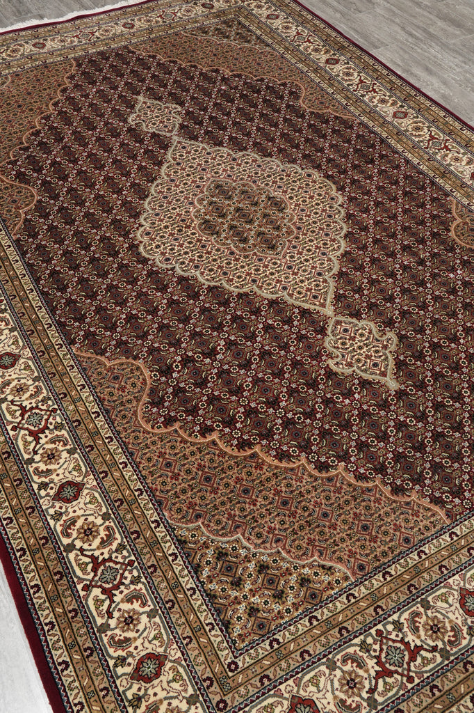 6.7 x 9.10 Elegant Quality Wool and Silk Handmade Tabriz Mahi Rug Rich Ruby #F-4452