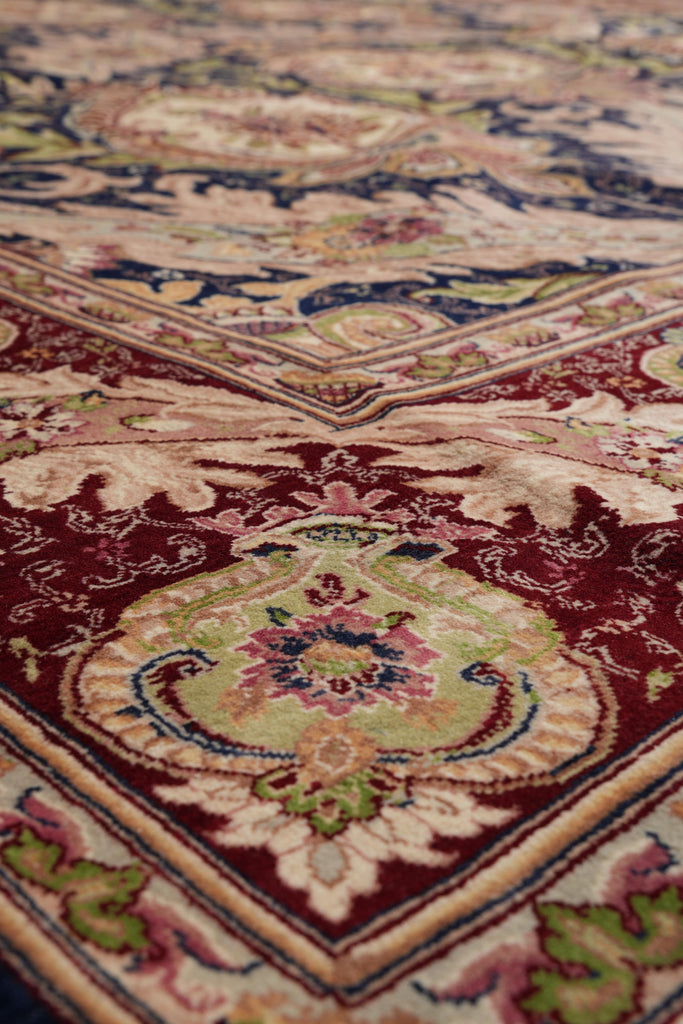 9 x 12.5 Black Willim Morris Rug Handmade Jaipur #F-4148
