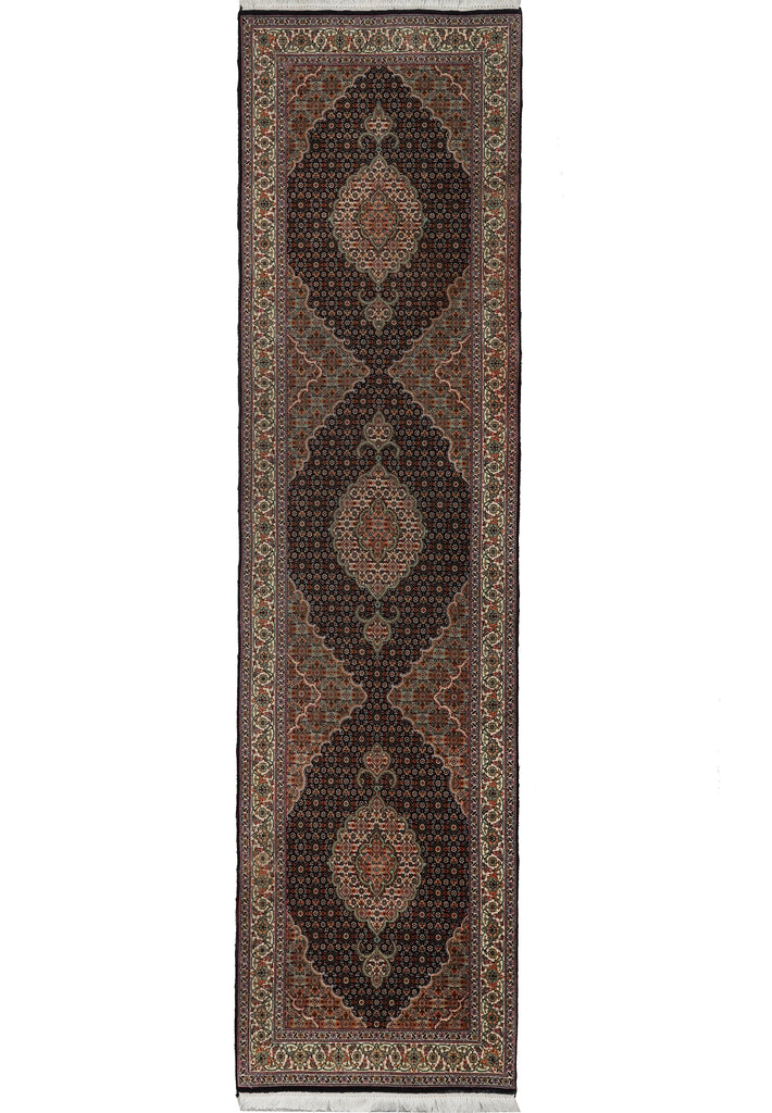 2.6 x 10 Feet Fine Quality Runner Authentic Persian Tabriz Mahi Wool and Silk 400 KPSI #F-3102