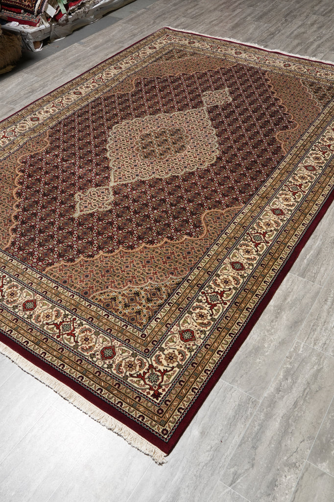 6.7 x 9.10 Elegant Quality Wool and Silk Handmade Tabriz Mahi Rug Rich Ruby #F-4452