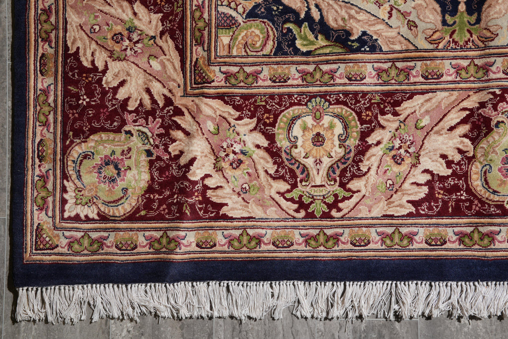 9 x 12.5 Black Willim Morris Rug Handmade Jaipur #F-4148