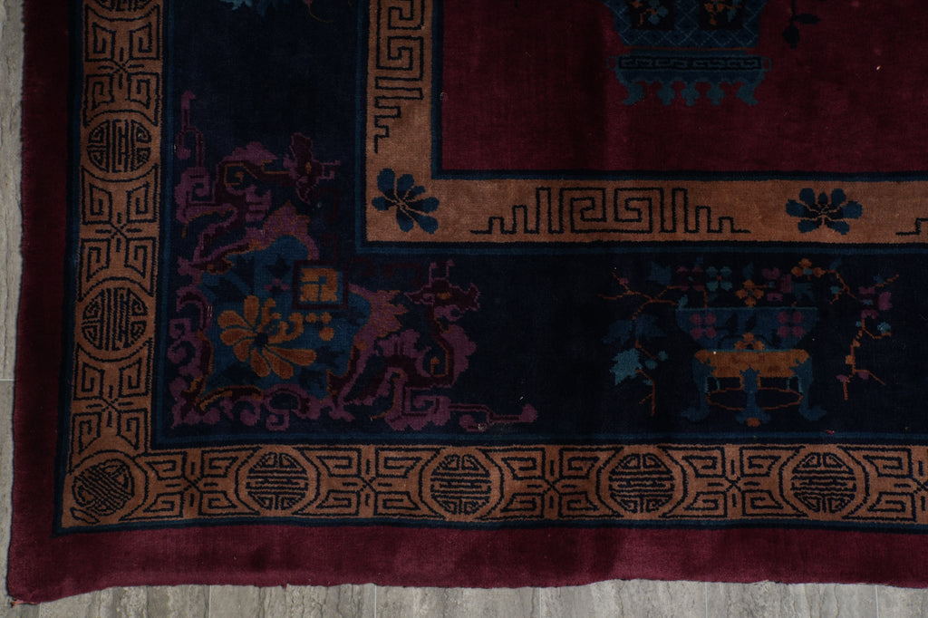 10 x 13 Antique Art Deco Chinese Rug Plum - view 13