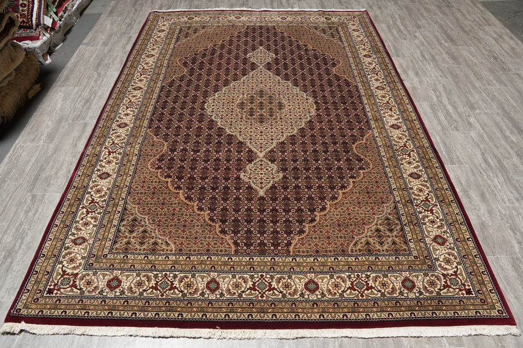 6.7 x 9.10 Elegant Quality Wool and Silk Handmade Tabriz Mahi Rug Rich Ruby #F-4452