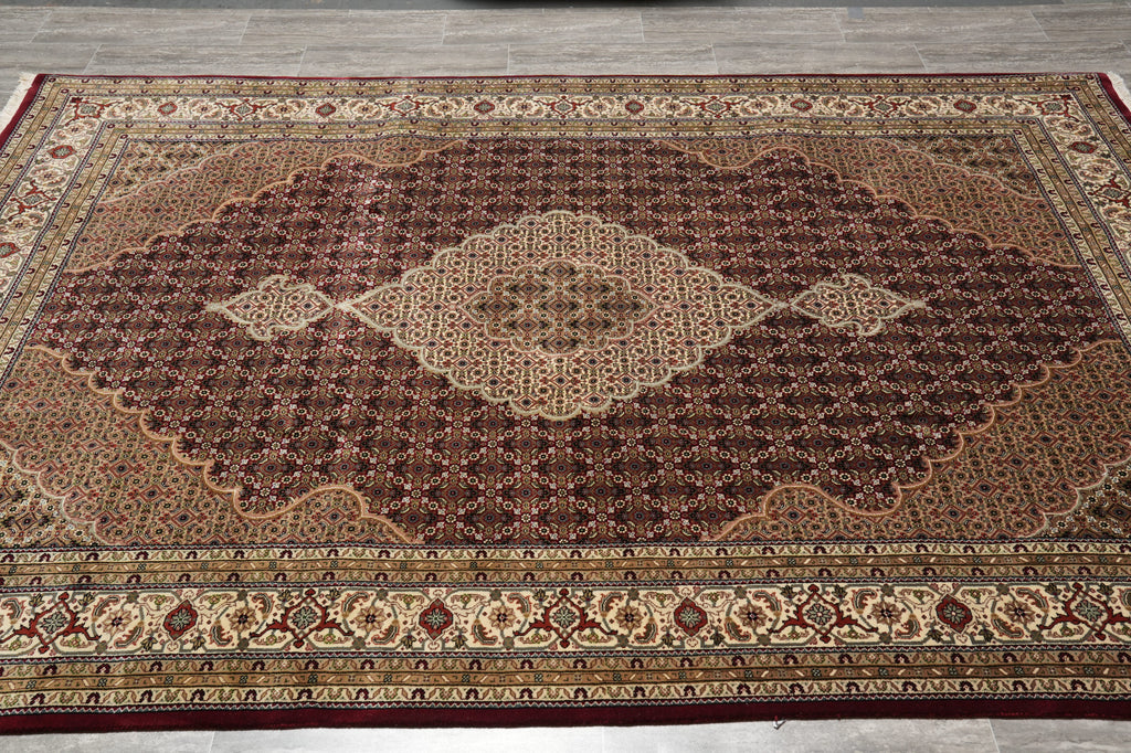 6.7 x 9.10 Elegant Quality Wool and Silk Handmade Tabriz Mahi Rug Rich Ruby #F-4452