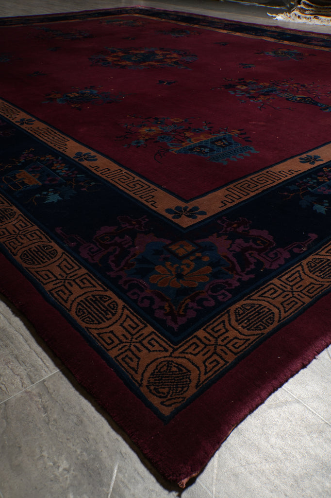 10 x 13 Antique Art Deco Chinese Rug Plum - view 6