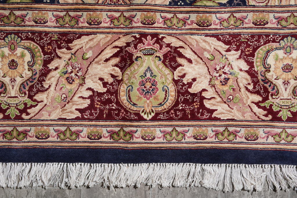 9 x 12.5 Black Willim Morris Rug Handmade Jaipur #F-4148