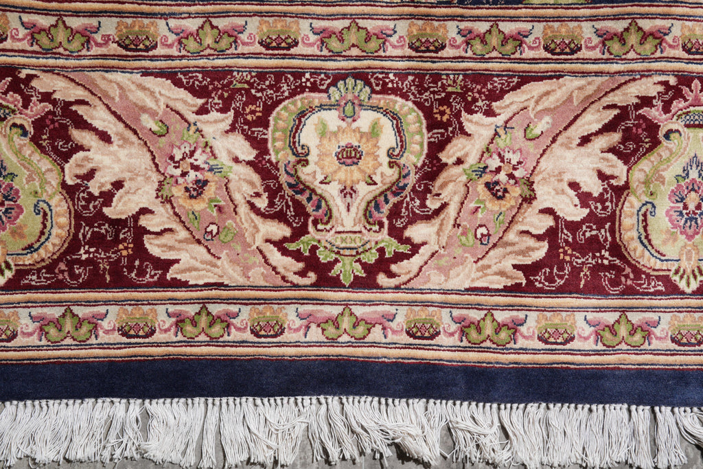 9 x 12.5 Black Willim Morris Rug Handmade Jaipur #F-4148