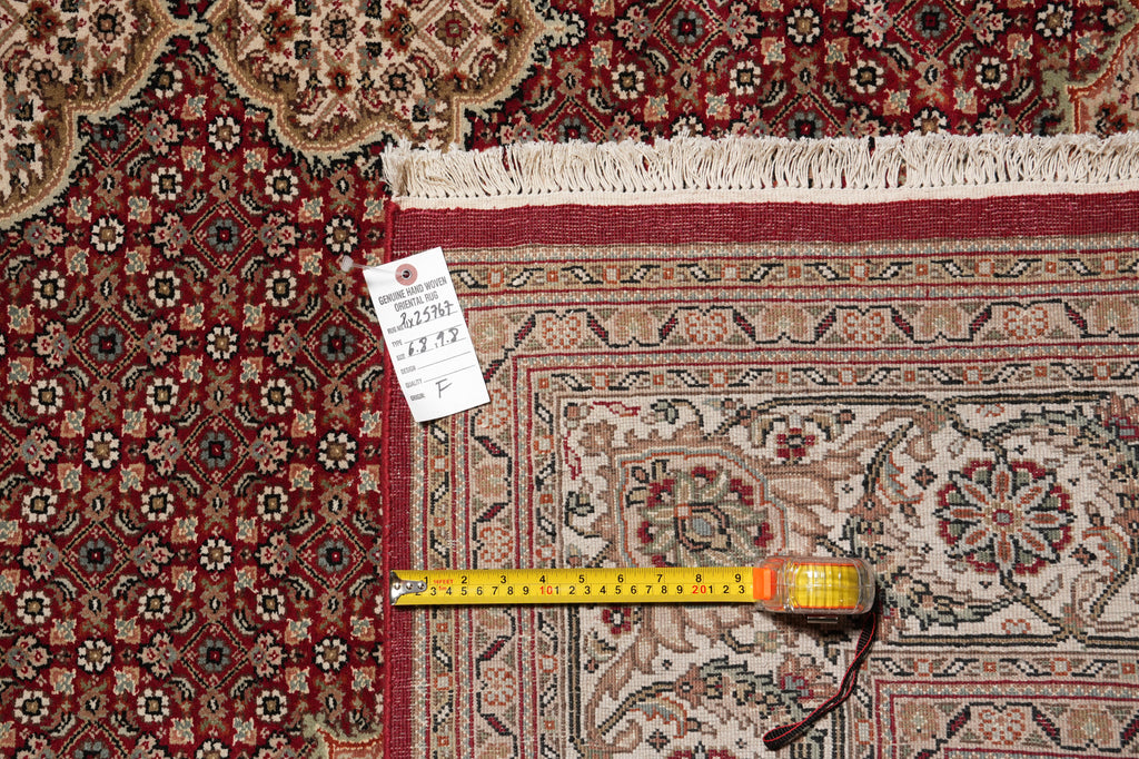 6.8 x 9.8 Rich Ruby Red Wool and Silk Quality Handmade Tabriz Mahi Carpet #PIX-25767