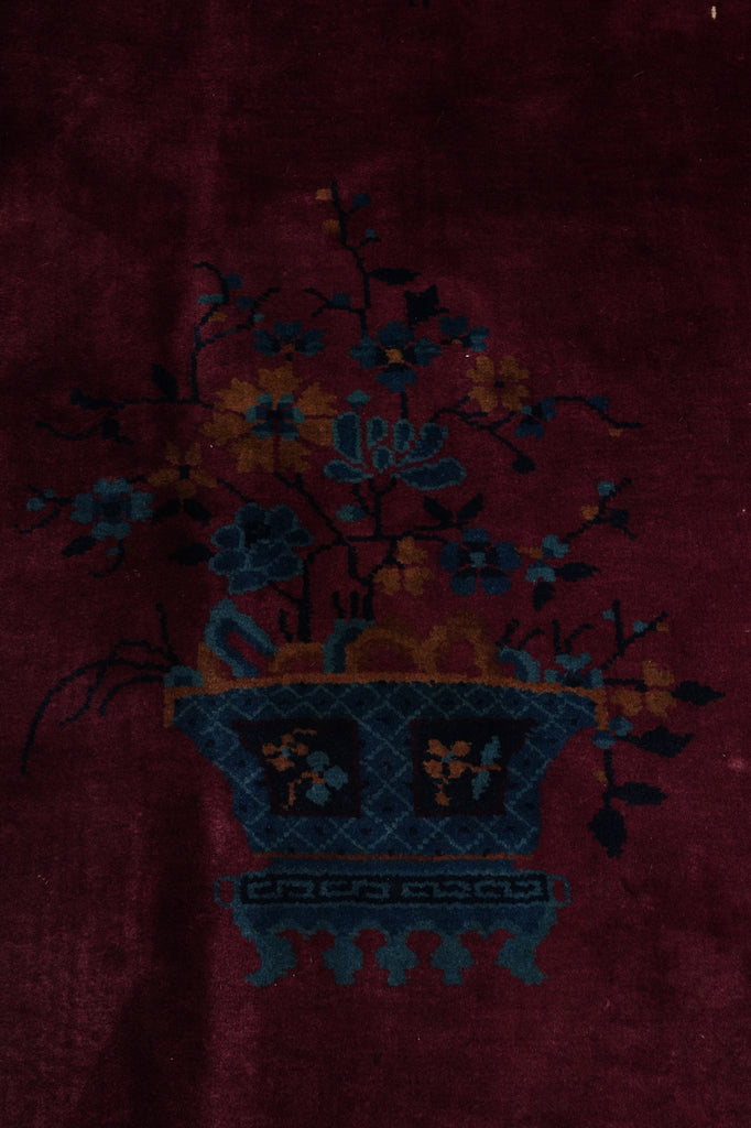 10 x 13 Antique Art Deco Chinese Rug Plum - view 9