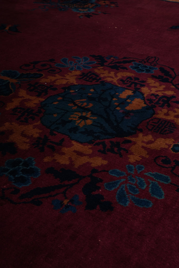 10 x 13 Antique Art Deco Chinese Rug Plum - view 8