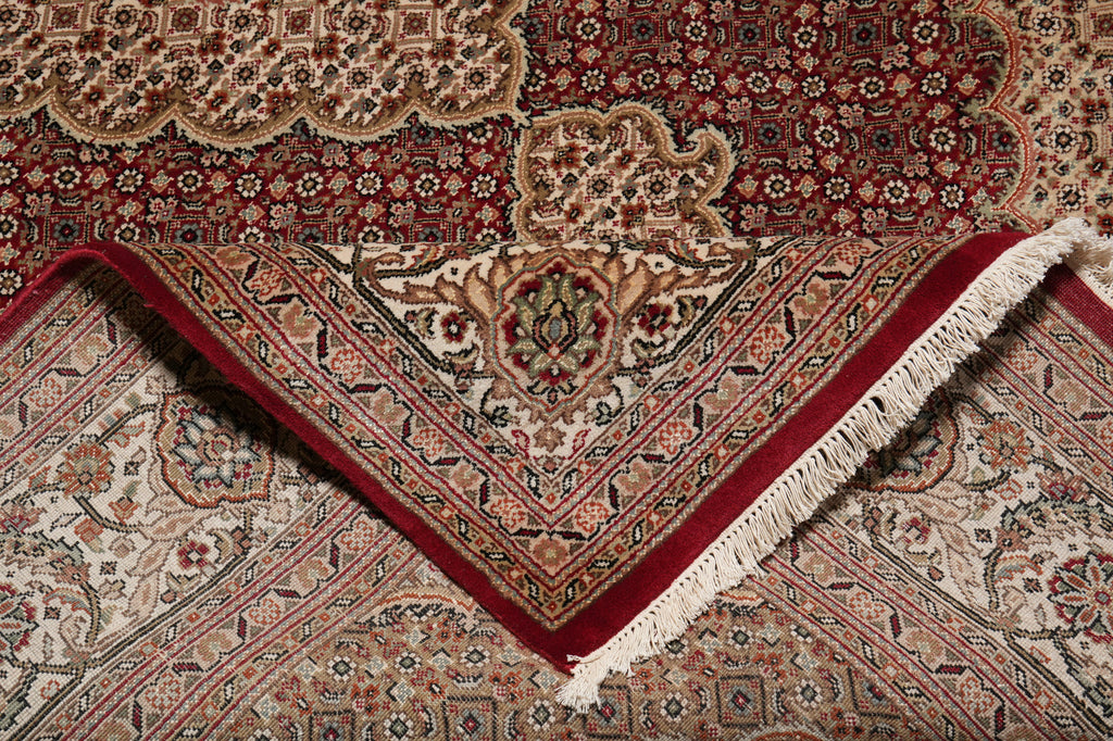 6.8 x 9.8 Rich Ruby Red Wool and Silk Quality Handmade Tabriz Mahi Carpet #PIX-25767