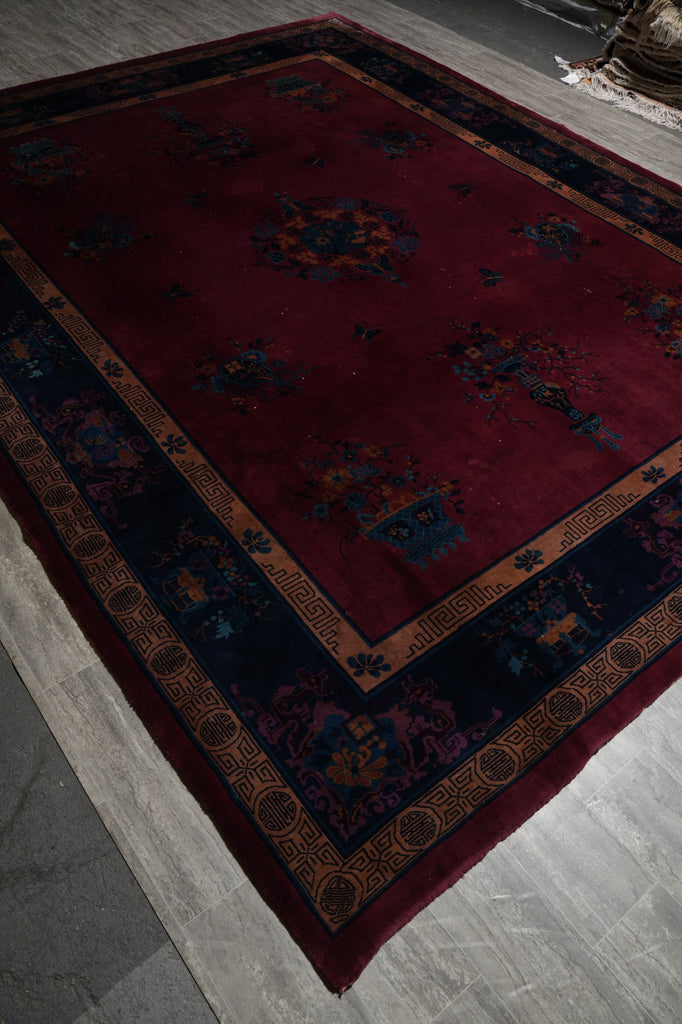 10 x 13 Antique Art Deco Chinese Rug Plum - view 4