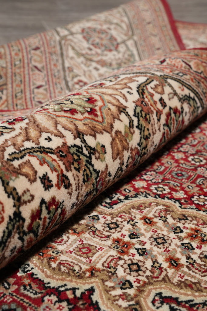 6.8 x 9.8 Rich Ruby Red Wool and Silk Quality Handmade Tabriz Mahi Carpet #PIX-25767