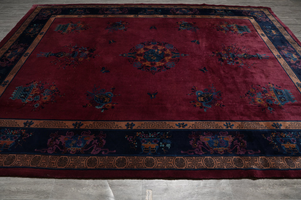 10 x 13 Antique Art Deco Chinese Rug Plum - view 5