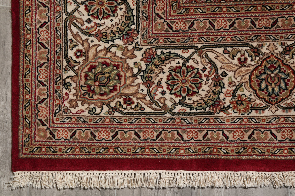 6.8 x 9.8 Rich Ruby Red Wool and Silk Quality Handmade Tabriz Mahi Carpet #PIX-25767