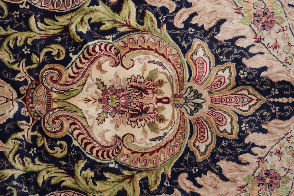 9 x 12.5 Black Willim Morris Rug Handmade Jaipur #F-4148