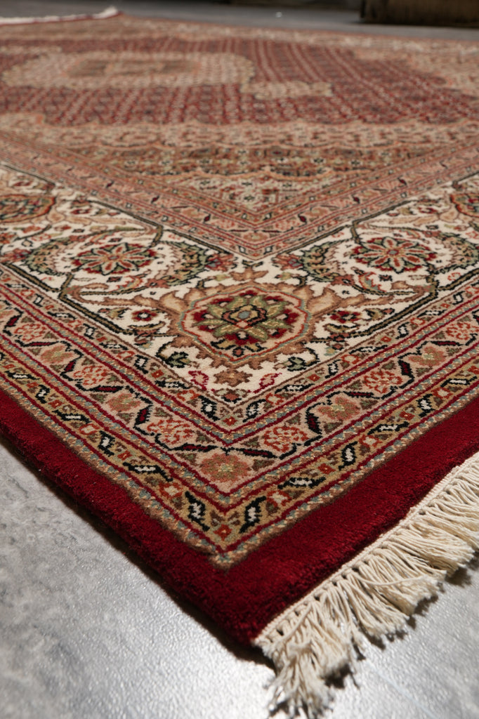 6.8 x 9.8 Rich Ruby Red Wool and Silk Quality Handmade Tabriz Mahi Carpet #PIX-25767
