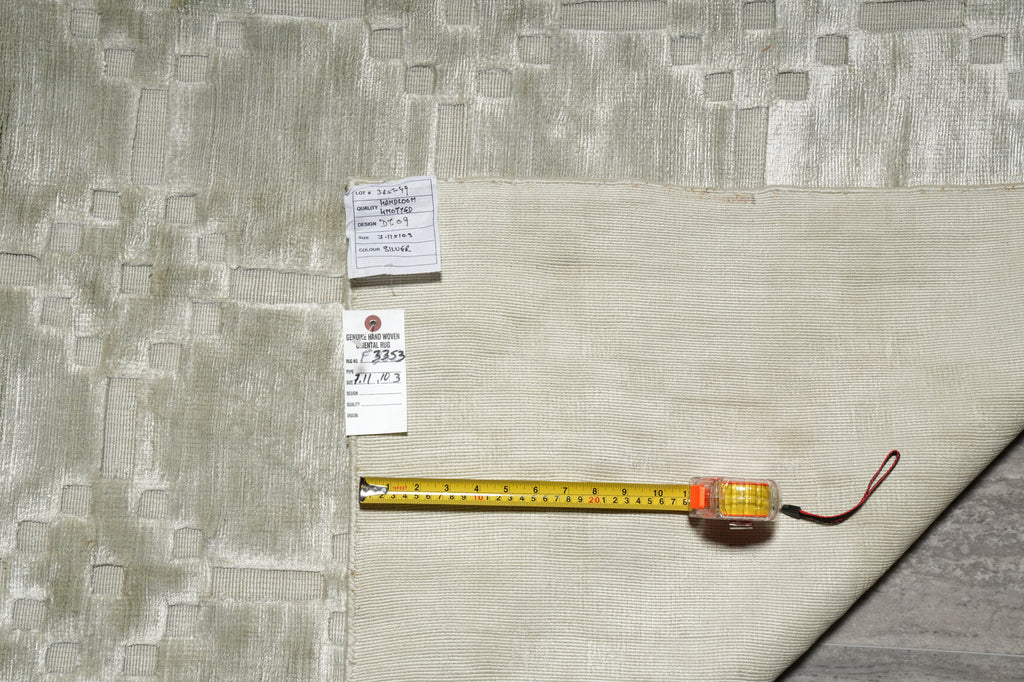 8 x 10 Contemporary Handmade Rug One Color Light Green Bambo Silk Raised Carved Pile #F-3353