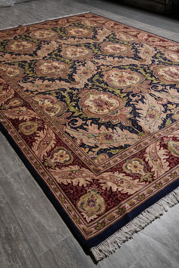 9 x 12.5 Black Willim Morris Rug Handmade Jaipur #F-4148