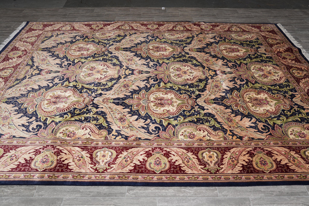 9 x 12.5 Black Willim Morris Rug Handmade Jaipur #F-4148