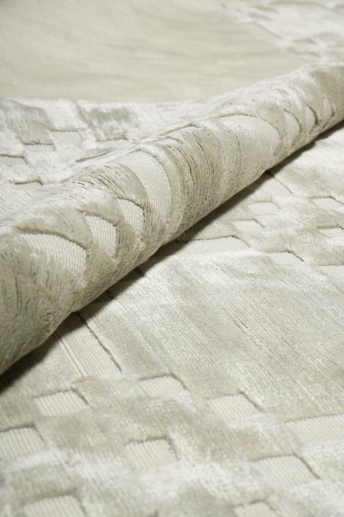 8 x 10 Contemporary Handmade Rug One Color Light Green Bambo Silk Raised Carved Pile #F-3353