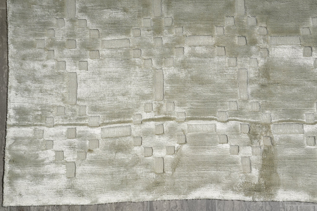 8 x 10 Contemporary Handmade Rug One Color Light Green Bambo Silk Raised Carved Pile #F-3353