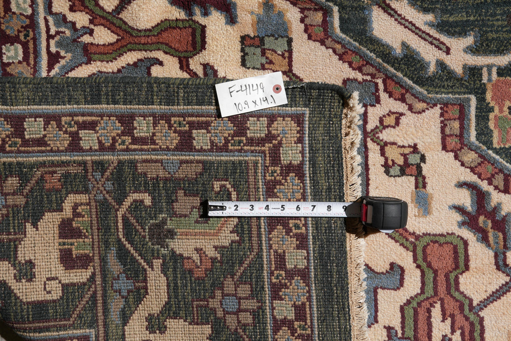 10.9 x 14.1 New Handmade Serapi Heriz Rug Green #F-4149