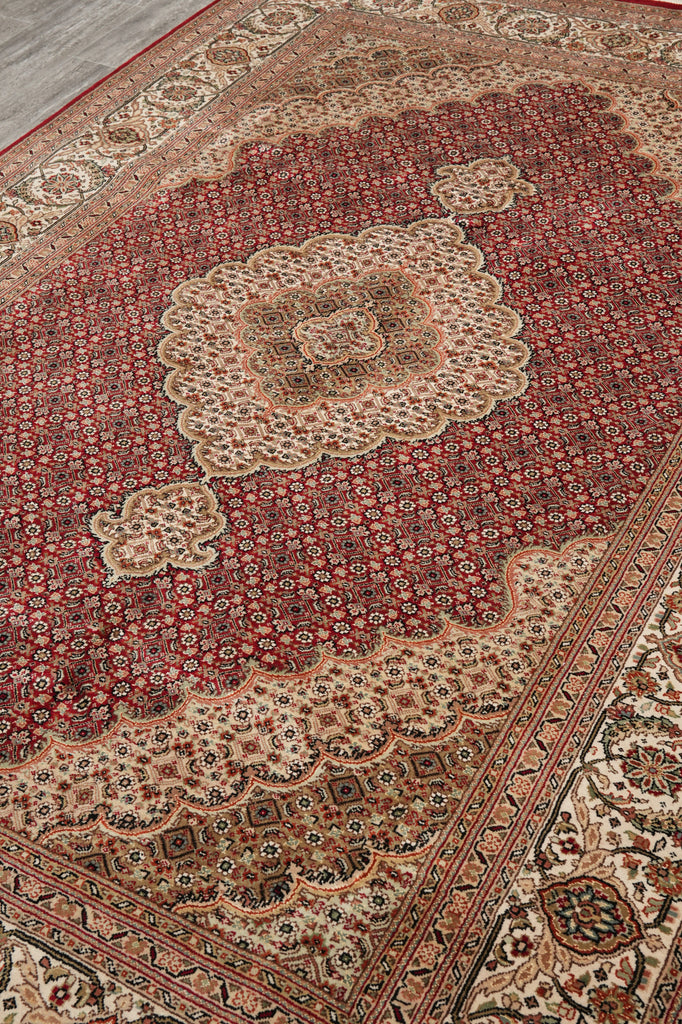 6.8 x 9.8 Rich Ruby Red Wool and Silk Quality Handmade Tabriz Mahi Carpet #PIX-25767
