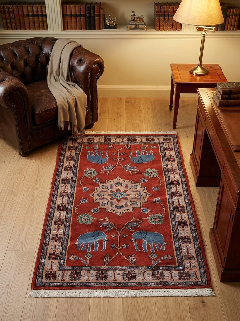 2.8 x 4 Village Handmade Rug Elephant Pattern #F-3105