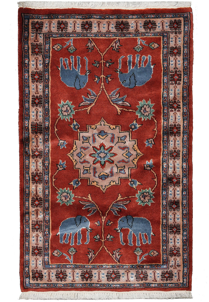 2.8 x 4 Village Handmade Rug Elephant Pattern #F-3105