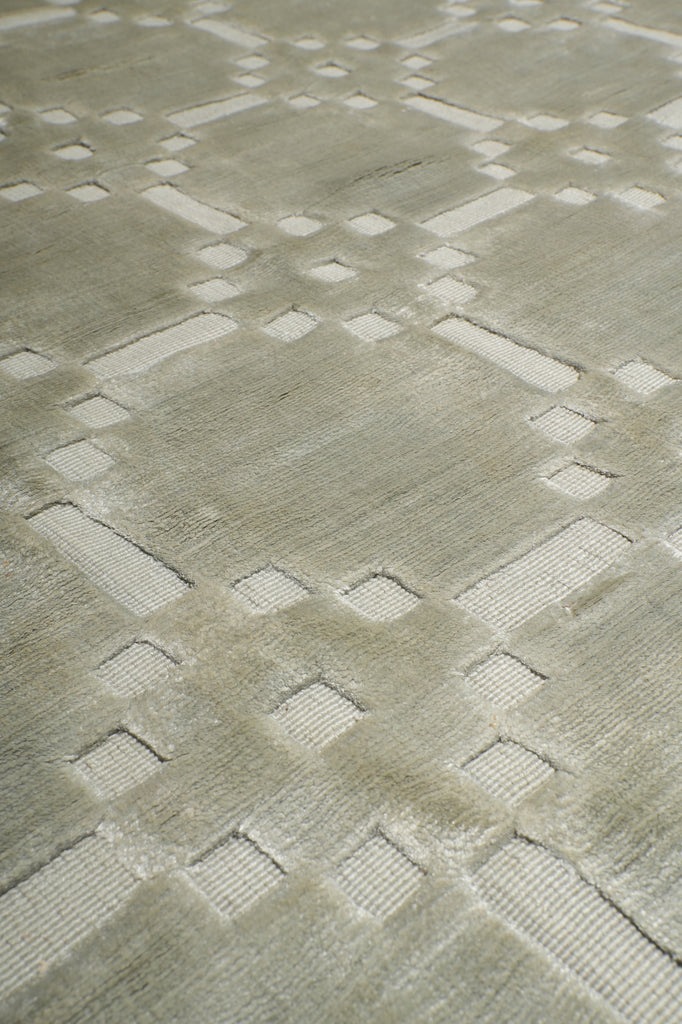 8 x 10 Contemporary Handmade Rug One Color Light Green Bambo Silk Raised Carved Pile #F-3353