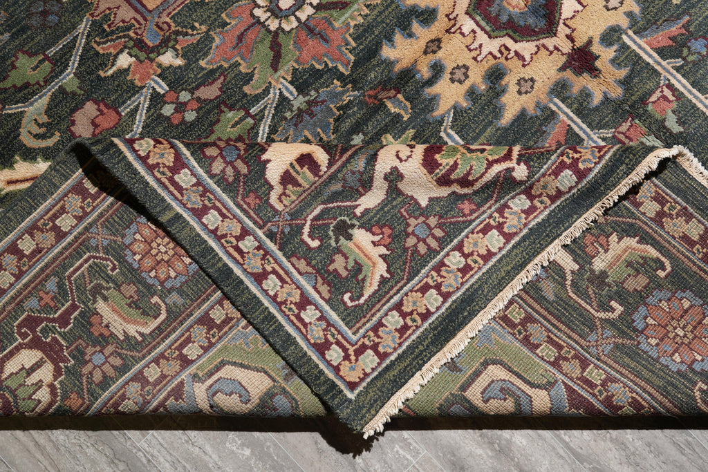 10.9 x 14.1 New Handmade Serapi Heriz Rug Green #F-4149