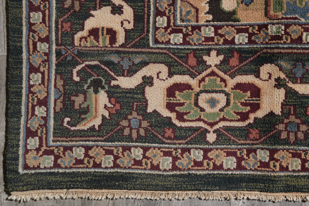 10.9 x 14.1 New Handmade Serapi Heriz Rug Green #F-4149