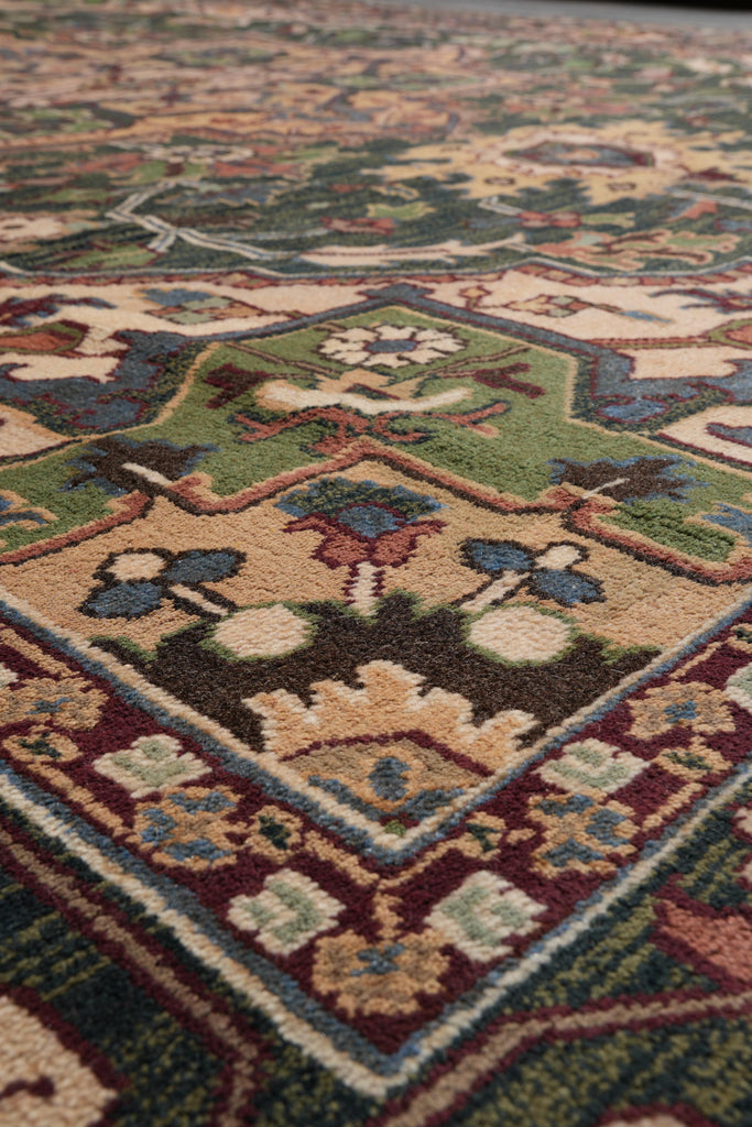 10.9 x 14.1 New Handmade Serapi Heriz Rug Green #F-4149