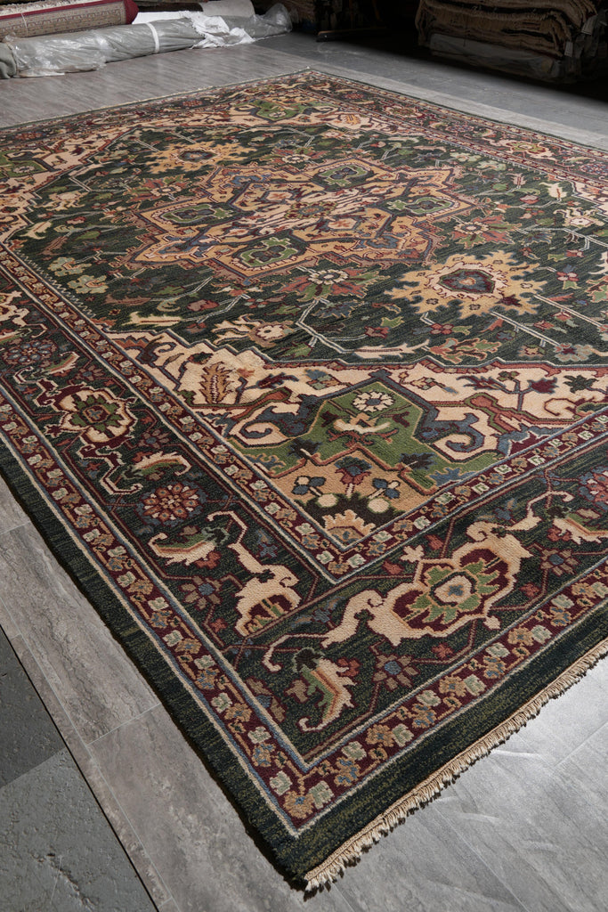 10.9 x 14.1 New Handmade Serapi Heriz Rug Green #F-4149