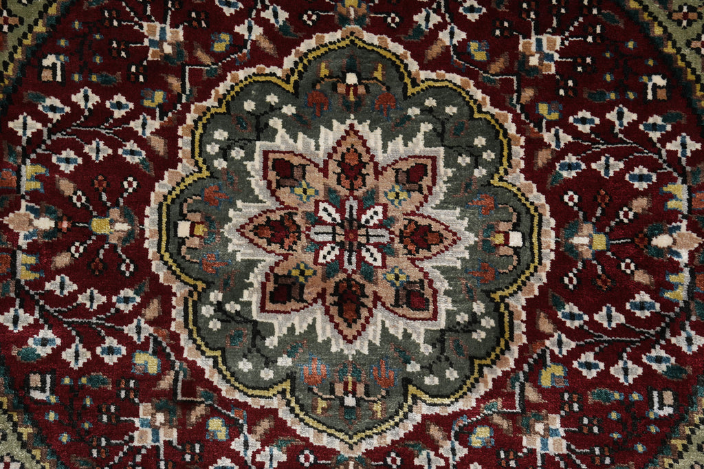 3 x 3 Feet Round Handmade Rug Burgundy Green Bamboo Silk #F-3354