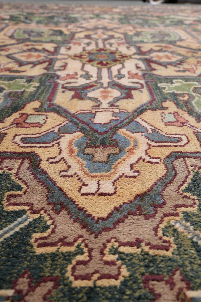 10.9 x 14.1 New Handmade Serapi Heriz Rug Green #F-4149