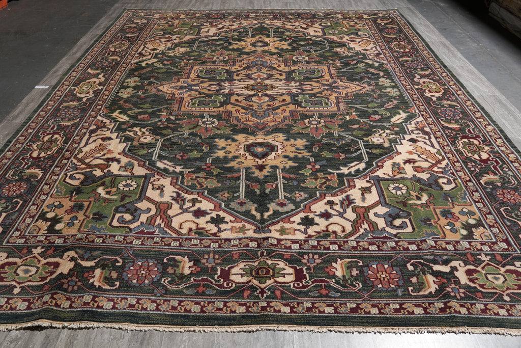10.9 x 14.1 New Handmade Serapi Heriz Rug Green #F-4149