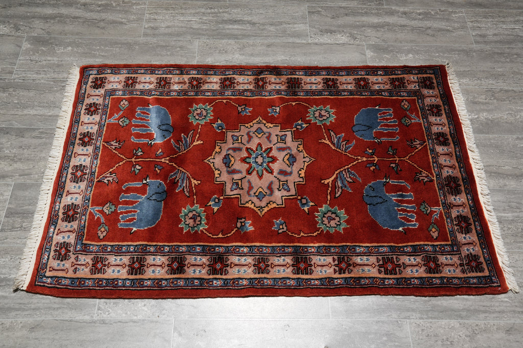 2.8 x 4 Village Handmade Rug Elephant Pattern #F-3105