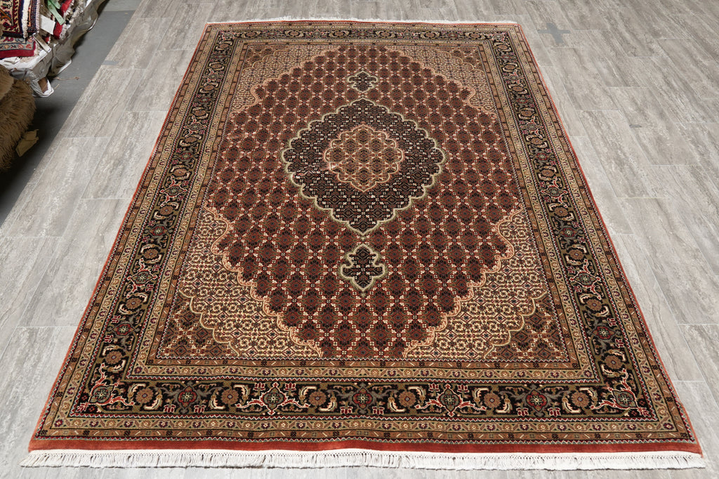 5.8 x 8.3 Rust Quality Wool and Silk Tabriz Mahi #F-4453