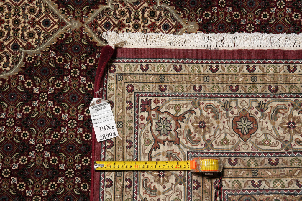 6.6 x 9.10 High Quality Handmade Wool and Silk Tabriz Mahi Herati Rug Ruby Burgundy #PIX-28994